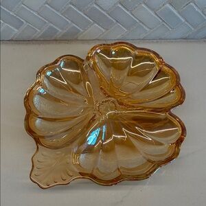Vintage Jeannette Carnival Glass Marigold Shamrock/Leaf Shape  7"x 6" Candy Dish